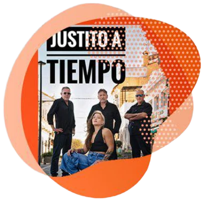 Covers band Justito a Tiempo, its four members posing in a street beneath the band's name.